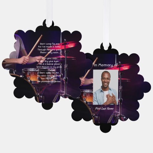 Christelijke Memorial Photo Drummer Drums Band Ornament Kaart (Voorkant / Achterkant)