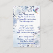 Christelijke Memory Keepsake Hummingbird Blue Roze Visitekaartje (Achterkant)