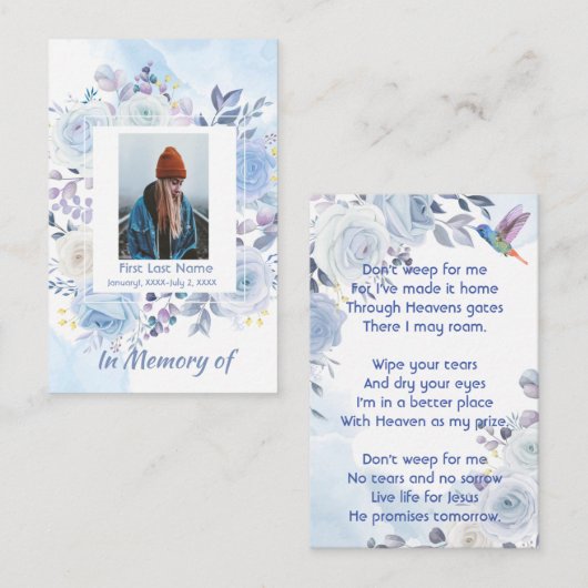 Christelijke Memory Keepsake Hummingbird Blue Roze Visitekaartje (Voorkant / Achterkant)