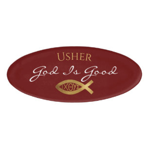 Christelijke ministerie van Kerk Usher Ichthys Red Naambadge