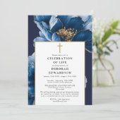 Christelijke Navy Blue Celebration of Life Foto Kaart (Staand voorkant)