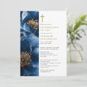 Christelijke Navy Blue Floral Viering van het Leve Kaart (Staand voorkant)