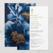 Christelijke Navy Blue Floral Viering van het Leve Kaart (Voorkant / Achterkant)