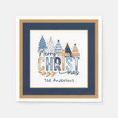 Christelijke Navy Blue Tree Naam Modern Christmas Servet (Voorkant)