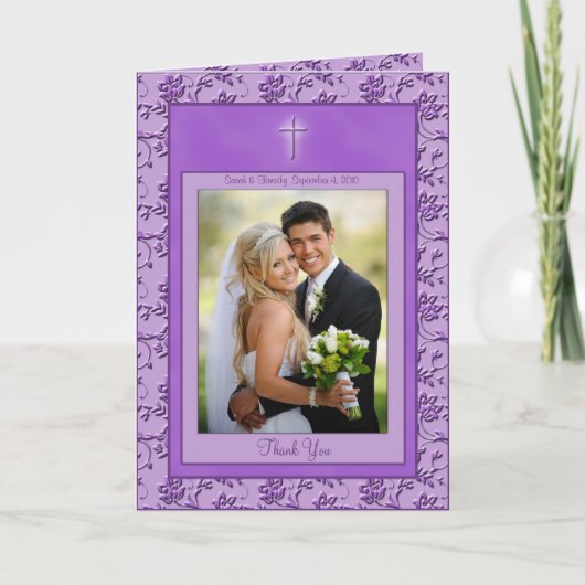 Christelijke paarse bedankkaart met foto (Voorkant)