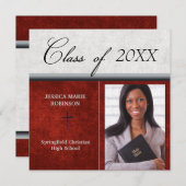 Christelijke Parochial School Foto Afstuderen Rood Kaart (Voorkant / Achterkant)