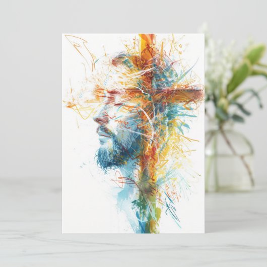 Christelijke Pasen Kaart, Waterverf Jezus Kruis Feestdagenkaart (Staand voorkant)