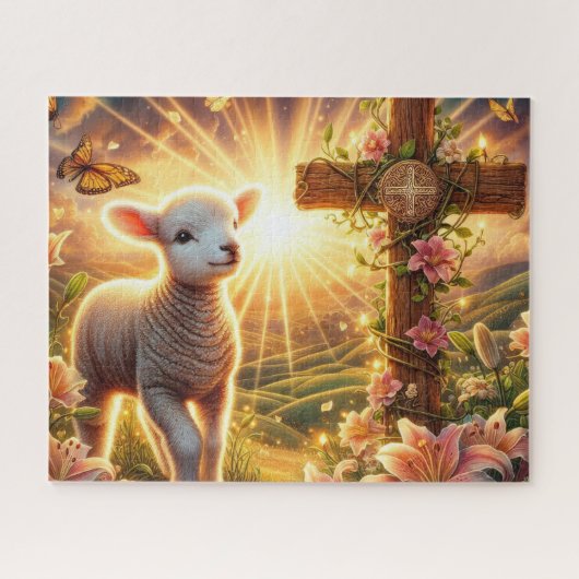 Christelijke Pasen Lam Met Kruis Legpuzzel (Horizontaal)