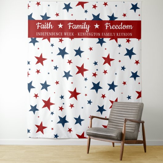 Christelijke Patriotische Sterren Photobooth Achte Wandkleed (In situ)