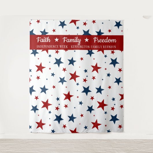 Christelijke Patriotische Sterren Photobooth Achte Wandkleed (Voorkant)