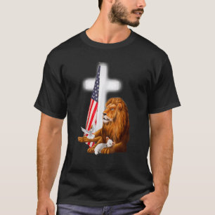 Christelijke patriottische lion en lamskruipen t-shirt
