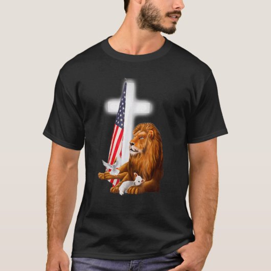 Christelijke patriottische lion en lamskruipen t-shirt (Voorkant)