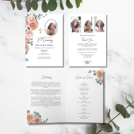 Christelijke Peach Roos Funeral Order of Service Kaart