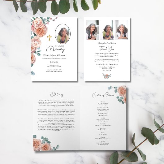 Christelijke Peach Roos Funeral Order of Service Kaart