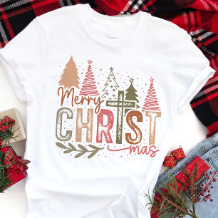 Christelijke Prettig Kerstmis Landelijke Bomen Tri-Blend Shirt