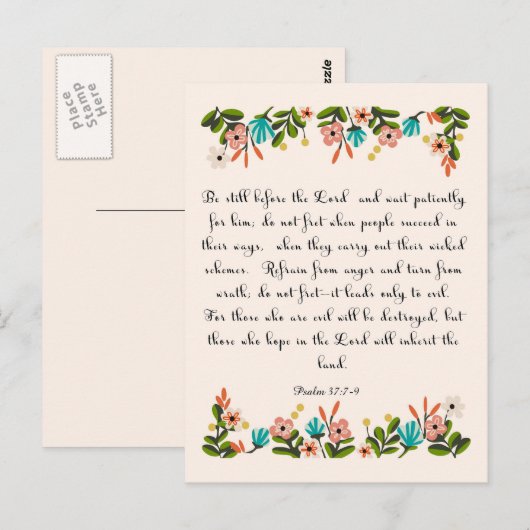 Christelijke prijsopgave - Psalm 37:7-9 Briefkaart (Voorkant / Achterkant)