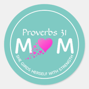 Christelijke PROV 31 MOM Heart Moederdag Aqua Ronde Sticker