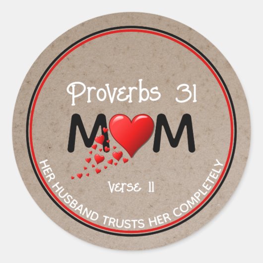 Christelijke PROV 31 MOM Red Heart Moederdag Kraft Ronde Sticker (Voorkant)