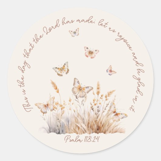 Christelijke Psalm 118:24 Vlinder Boho Waterverf Ronde Sticker (Voorkant)