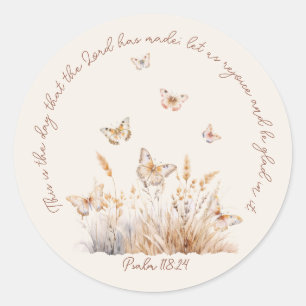 Christelijke Psalm 118:24 Vlinder Boho Waterverf Ronde Sticker