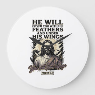 Christelijke Psalm 91_4 Jezus Vintage Gravure Shir Grote Klok