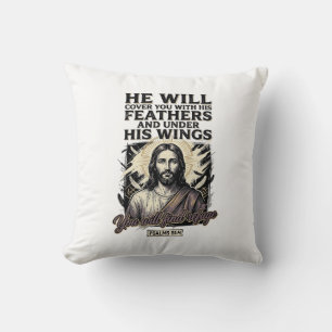Christelijke Psalm 91_4 Jezus Vintage Gravure Shir Kussen