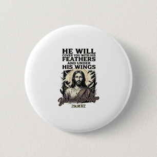 Christelijke Psalm 91_4 Jezus Vintage Gravure Shir Ronde Button 5,7 Cm