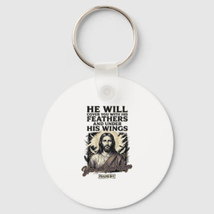 Christelijke Psalm 91_4 Jezus Vintage Gravure Shir Sleutelhanger