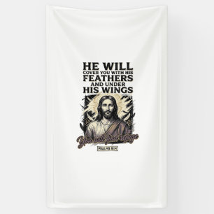 Christelijke Psalm 91_4 Jezus Vintage Gravure Shir Spandoek