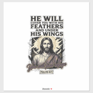 Christelijke Psalm 91_4 Jezus Vintage Gravure Shir Sticker