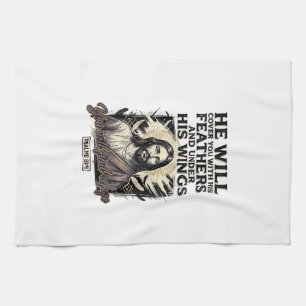Christelijke Psalm 91_4 Jezus Vintage Gravure Shir Theedoek