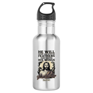 Christelijke Psalm 91_4 Jezus Vintage Gravure Shir Waterfles