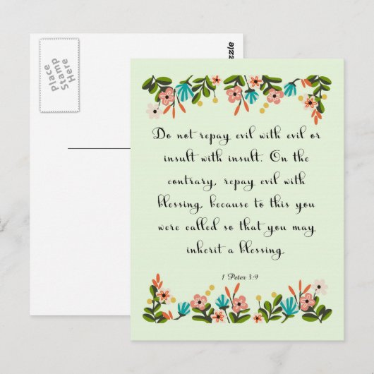 Christelijke Quote Art - 1 Petrus 3:9 Briefkaart (Voorkant / Achterkant)