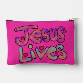 Christelijke quote ‘Jesus Lives’ Bloemen op Roze Etui