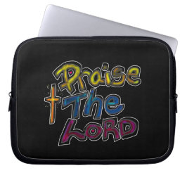 Christelijke quote 'Prijs de Heer' op zwart Laptop Sleeve