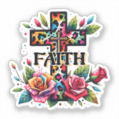 Christelijke regenboog geloofskruis sticker (Voorkant)