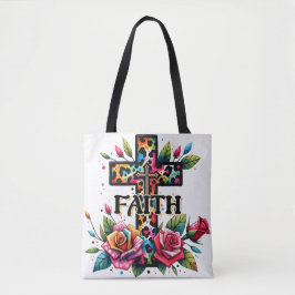 Christelijke regenboog geloofskruis tote bag