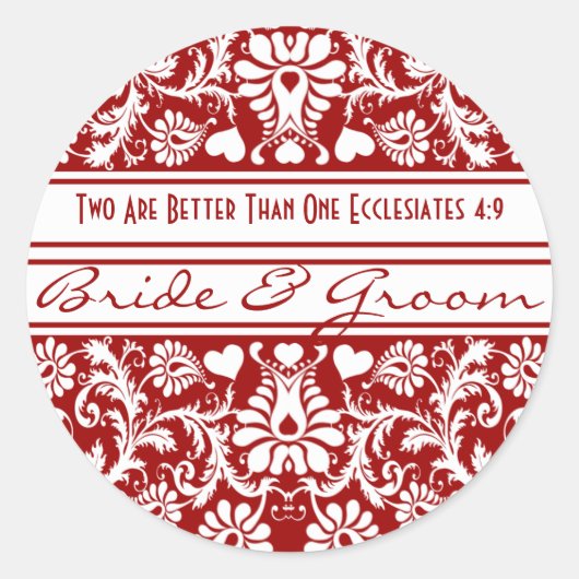 Christelijke Religieuze Damask  Bloemenbruiloft Ronde Sticker (Voorkant)