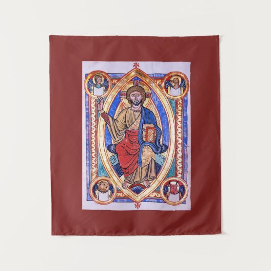 Christelijke religieuze kunst Christus in Majestei Wandkleed (Voorkant)