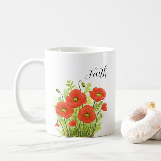 Christelijke Religious Red Poppies Waterverf Flora Koffiemok (Met donut)