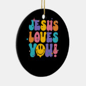 Christelijke retro Jesus Loves You Religious Faith Keramisch Ornament (Rechts)