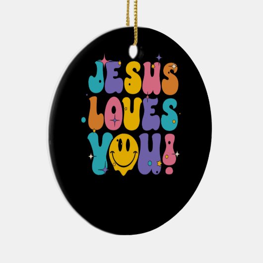 Christelijke retro Jesus Loves You Religious Faith Keramisch Ornament (Rechts)