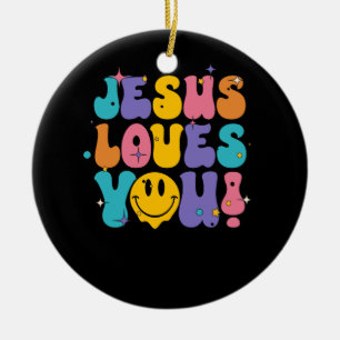 Christelijke retro Jesus Loves You Religious Faith Keramisch Ornament