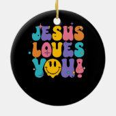 Christelijke retro Jesus Loves You Religious Faith Keramisch Ornament (Achterkant)