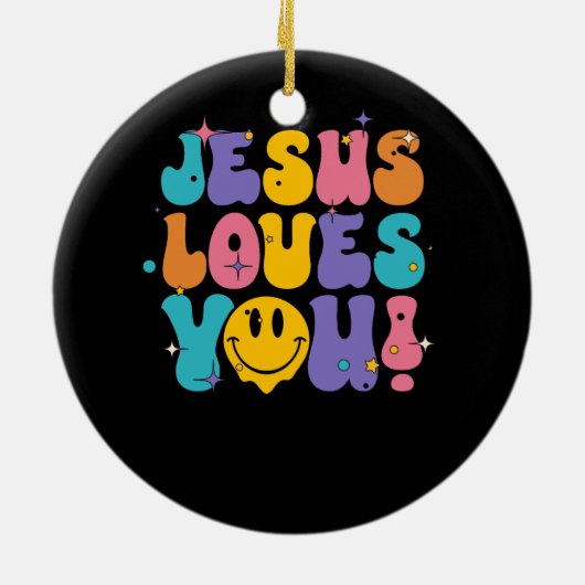 Christelijke retro Jesus Loves You Religious Faith Keramisch Ornament (Achterkant)