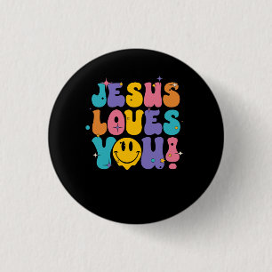 Christelijke retro Jesus Loves You Religious Faith Ronde Button 3,2 Cm