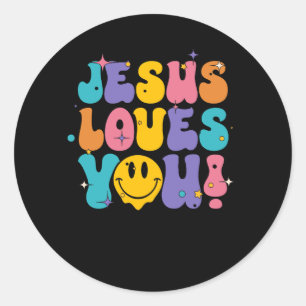 Christelijke retro Jesus Loves You Religious Faith Ronde Sticker