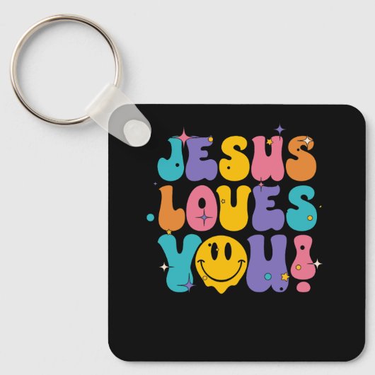 Christelijke retro Jesus Loves You Religious Faith Sleutelhanger (Voorkant)