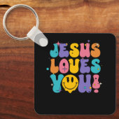 Christelijke retro Jesus Loves You Religious Faith Sleutelhanger (Voorkant)