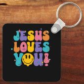Christelijke retro Jesus Loves You Religious Faith Sleutelhanger (Achterkant)